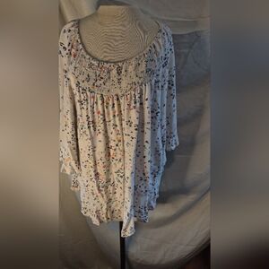 AFF White Floral Smocked Peasant Top